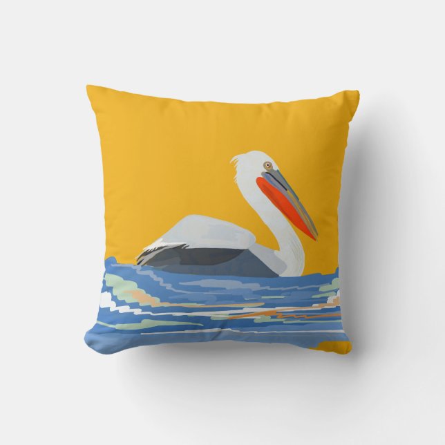 Two-Sided Dalmatian pelican Throw Pillow (Front)