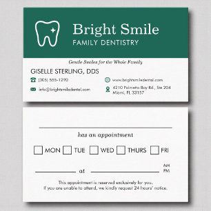 Two Sided Dental Visit Appointment Reminder Business Card