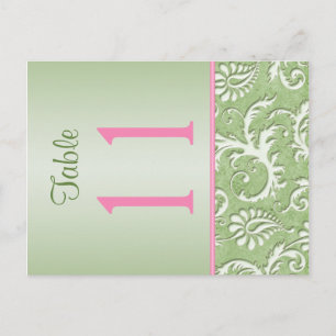 Two-sided Green and Pink Damask Table Number Postcard