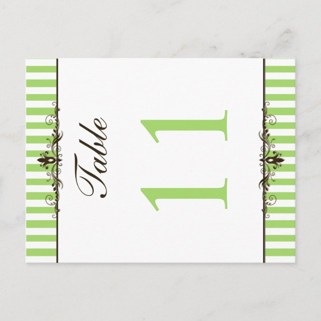 Two Sided Green and White Striped Table Number Postcard (Front)