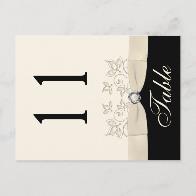 Two Sided Ivory and Black Floral Table Number Postcard (Front)