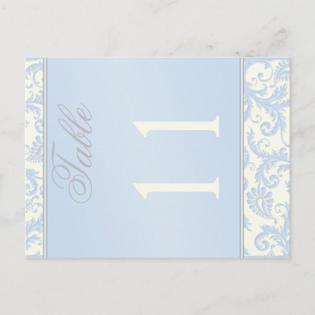 Two Sided Ivory and Blue Damask Table Number Postcard (Front)