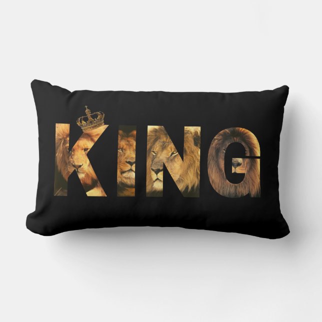 Two-Sided "KING Lion Lettering" Design on Black Lumbar Pillow (Front)