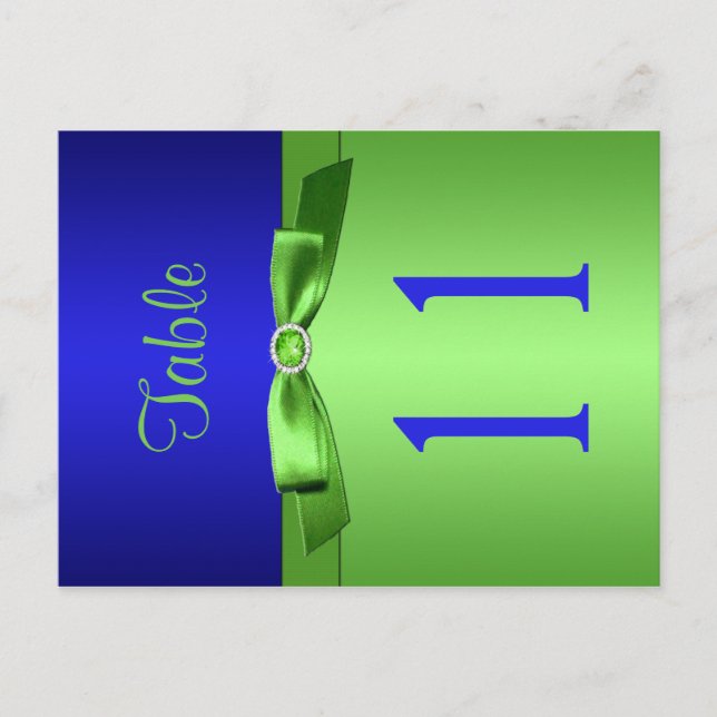Two Sided Lime and Royal Blue Table Number Postcard (Front)