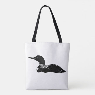 Two-sided loon illustration shoulder tote bag