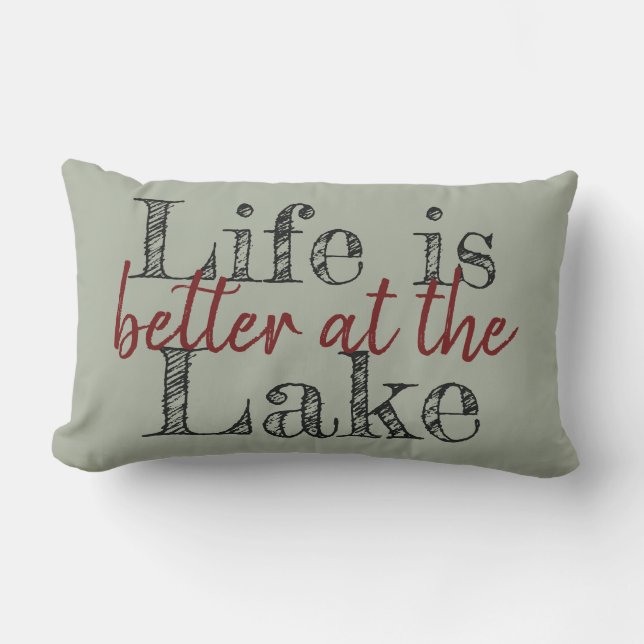 two-sided maroon LIFE IS BETTER AT THE LAKE | Lumbar Pillow (Front)