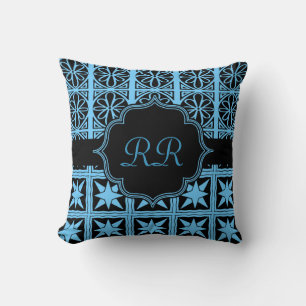 Two Sided Monogram Pillow Blue and Black
