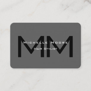 Two Sided Monogrammed Black Grey Euro Size Linen Business Card