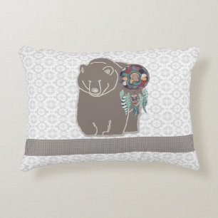Two-Sided Native American Inspired Bear Tribal Decorative Pillow