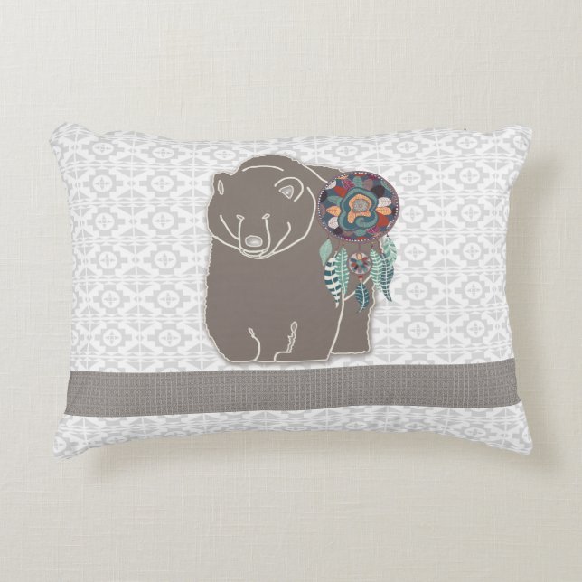 Two-Sided Native American Inspired Bear Tribal Decorative Pillow (Front)