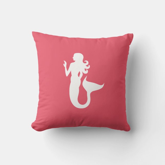 Two-Sided Nautical Pink Mermaid Throw Pillow (Front)