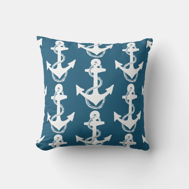 two-sided ocean blue nautical ANCHOR pattern | Outdoor Pillow (Front)
