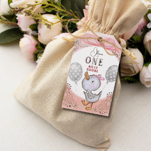 Two-Sided One Silly Goose 1st Birthday Photo  Gift Tags