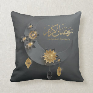 Two-sided Paper cut Ramadan lanterns & moon, black Throw Pillow
