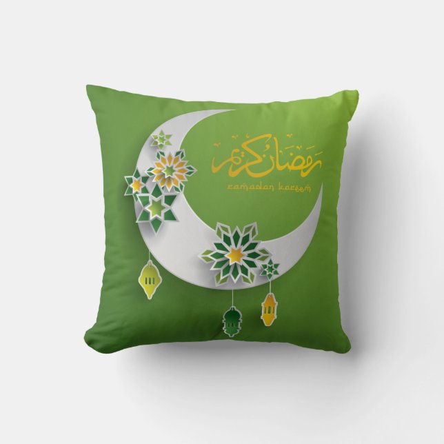 Two-sided Paper cut Ramadan lanterns & moon Throw Pillow (Front)