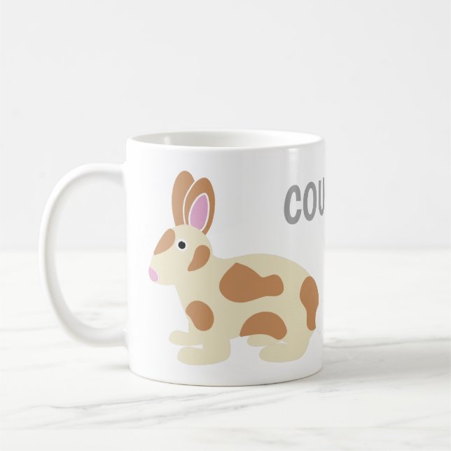 Two-Sided Personalized Grey and Light Brown Rabbit Coffee Mug (Left)