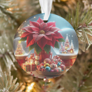 Two Sided Poinsettia Snowglobe Ornament