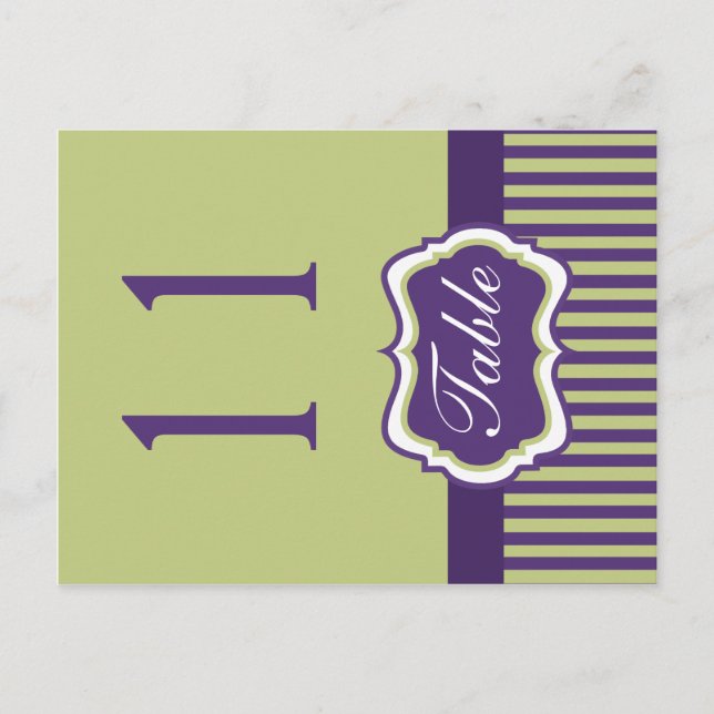 Two Sided Purple and Green Damask Table Number Postcard (Front)