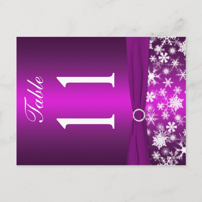 Two-sided Purple White Snowflakes Table Number Postcard (Front)
