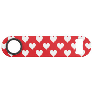 Two-Sided Red and White Heart Pattern Speed Bottle Opener