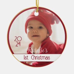 Two Sided Red Gold Baby's First Christmas Ornament