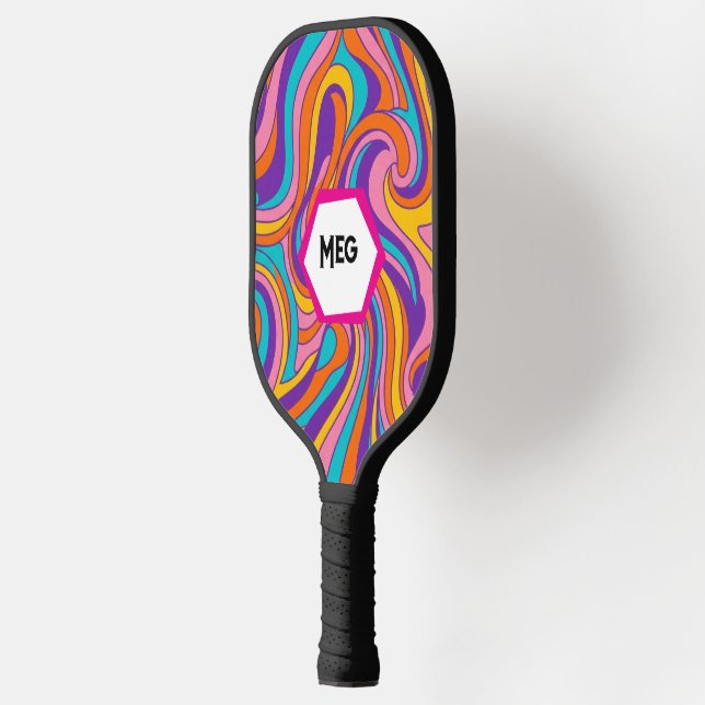Two-Sided Retro Swirl Customized Name Pickleball Paddle (Left)