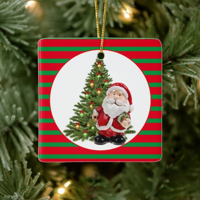 Two-Sided Santas / Square Ceramic Ornament (Tree)