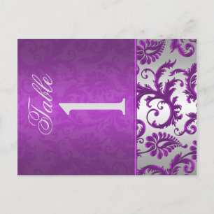 Two Sided Silver and Purple Damask II Table Number Postcard