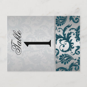 Two Sided Silver and Teal Damask II Table Number Postcard