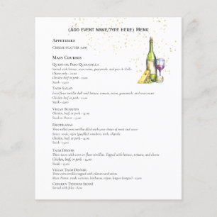 Two sided Wine Cheese Menu Template Budget