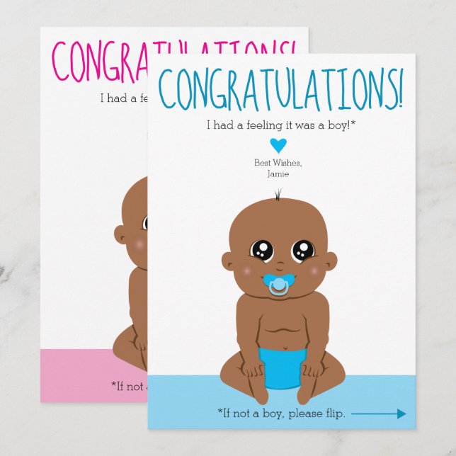 Two Sides Baby Gender Reveal Ethnic Congrats Card (Front/Back)
