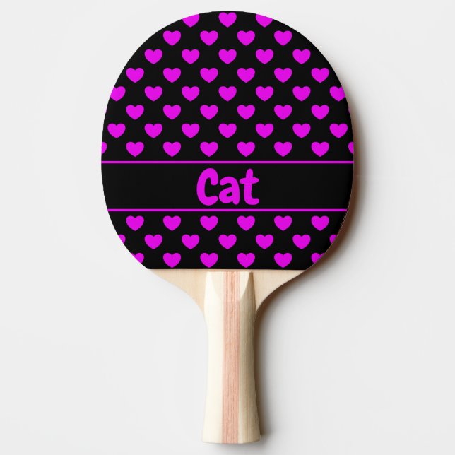 Two Sides - Black And Pink Hearts - Custom Name    Ping Pong Paddle (Back)