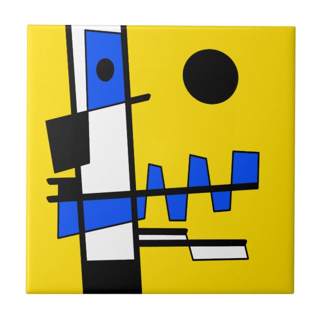 Two Sides Of Ethnicity Yellow Blue Black White Tile (Front)