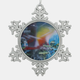 two sides planet scenes spacepainting snowflake pewter christmas ornament