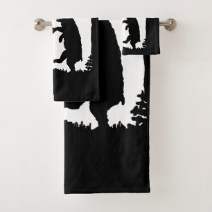 Two Silhouette Dancing Black Bears Trees Owl Bath Towel Set