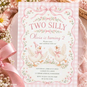 Two Silly Geese 2nd Birthday Goose Pink Coquette Invitation