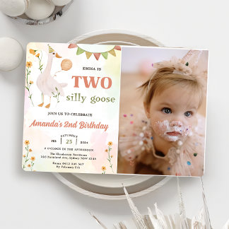 Two Silly Goose 2nd Birthday Birthday Photo  Invitation