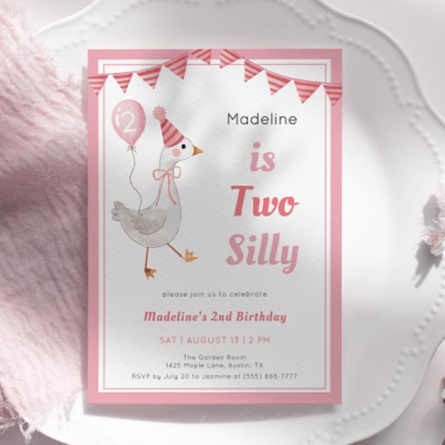 Two Silly Goose 2nd Birthday Girl Pink  Invitation (Creator Uploaded)