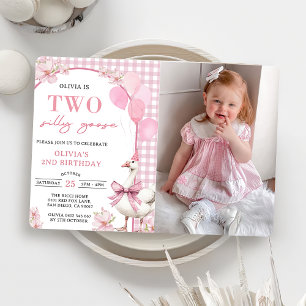 Two Silly Goose 2nd Birthday Party Photo  Invitation