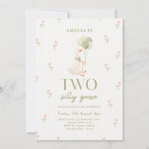 Two Silly Goose Balloons Floral 2nd Birthday Invitation