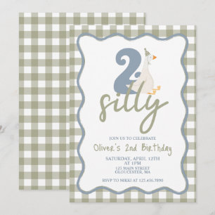 TWO Silly Goose blue and green 2nd Birthday Invitation