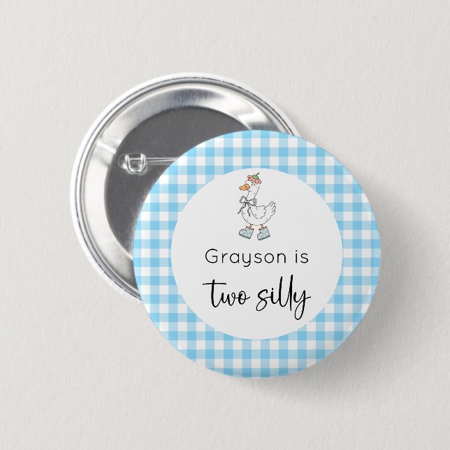 Two Silly Goose Blue Birthday 2 Inch Round Button (Front & Back)