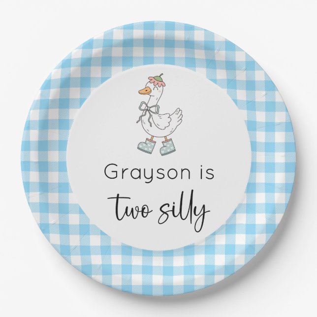 Two Silly Goose Blue Birthday Paper Plate (Front)