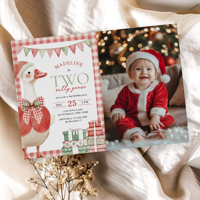 Two Silly Goose Christmas 2nd Birthday Photo Invitation (Creator Uploaded)