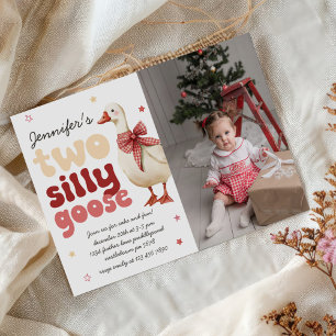 Two Silly Goose Christmas Bow 2nd Birthday Photo Invitation