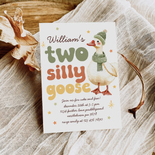 Two Silly Goose Christmas Green 2nd Birthday Invitation