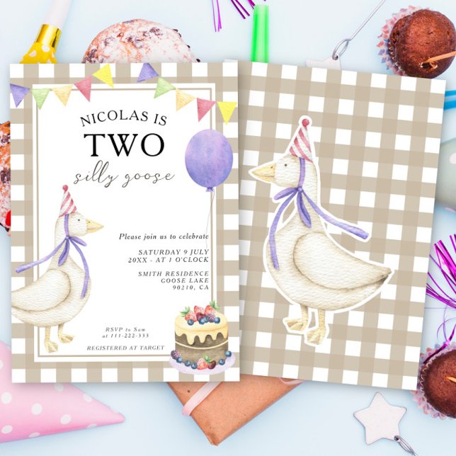 Two Silly Goose Gender Neutral Birthday  Invitation (Creator Uploaded)