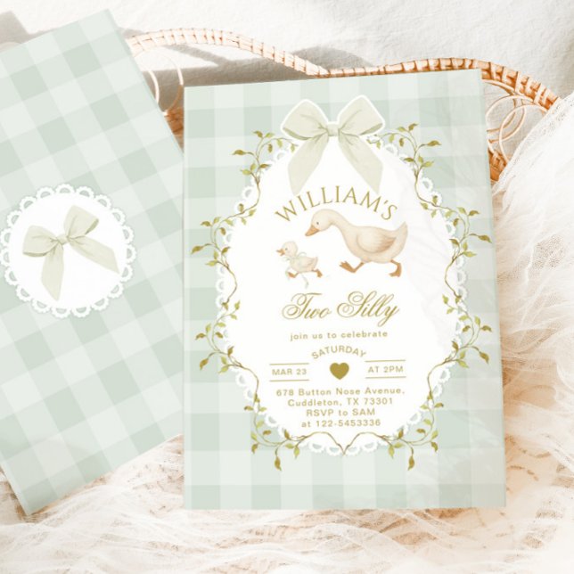 Two Silly Goose Gender Neutral Sage 2nd Birthday Invitation (Creator Uploaded)