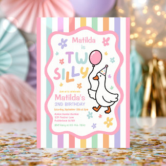 Two Silly Goose Girl Pastel 2nd Birthday Party  Invitation