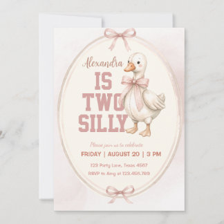 two silly goose pink birthday invitation 